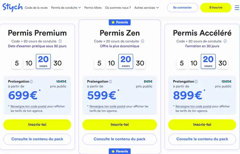 Choisir un pack permis Stych avant d’utiliser un code réduction
